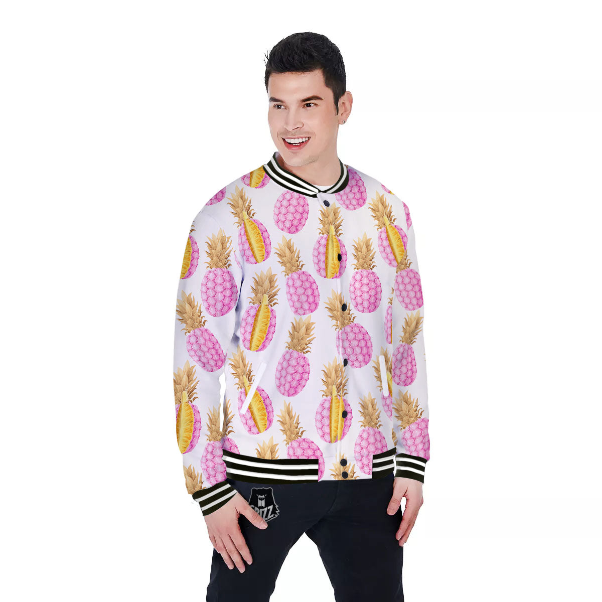 Pineapple Pink Vintage Print Pattern Baseball Jacket-grizzshop