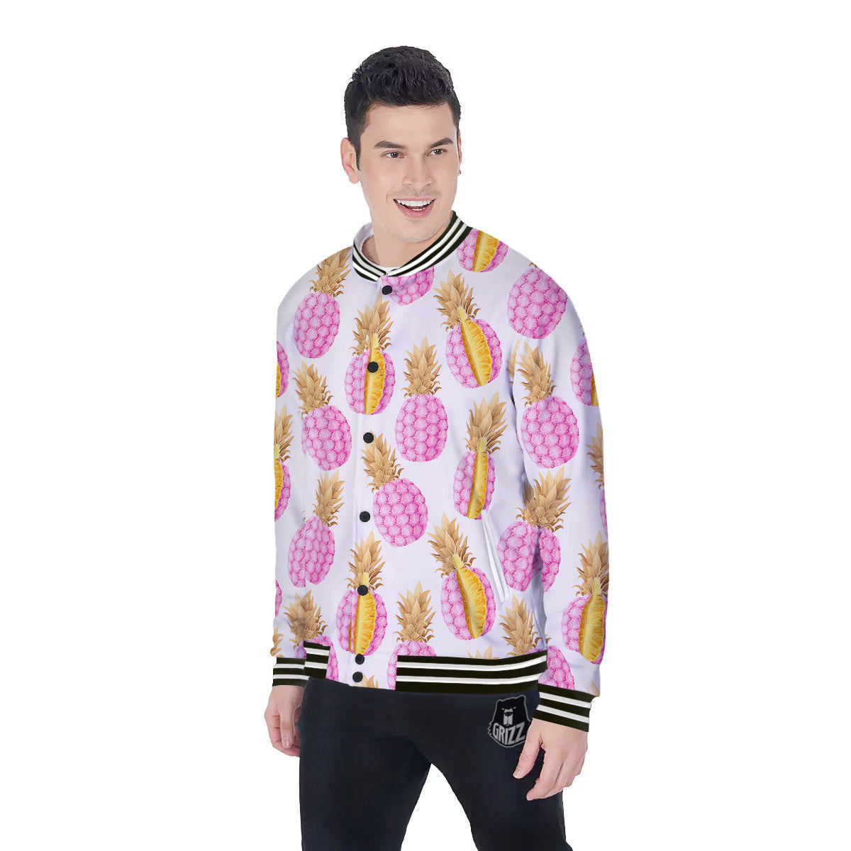 Pineapple Pink Vintage Print Pattern Baseball Jacket-grizzshop