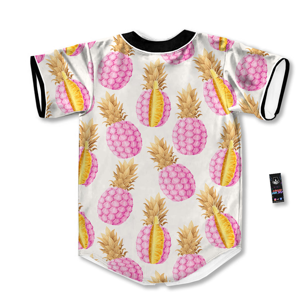 Pineapple Pink Vintage Print Pattern Baseball Jersey-grizzshop