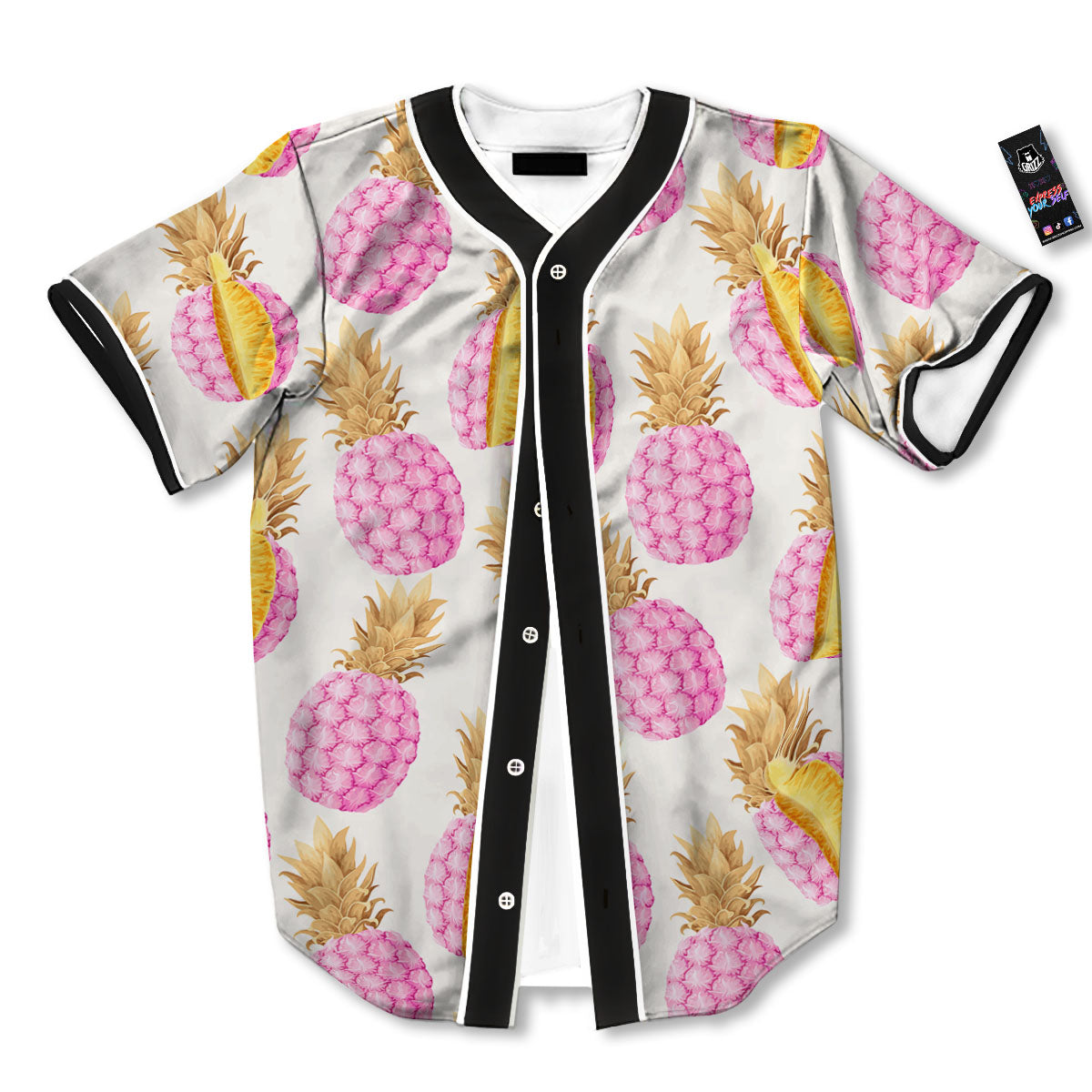 Pineapple Pink Vintage Print Pattern Baseball Jersey-grizzshop