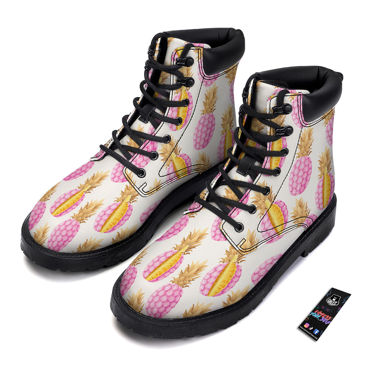 Pineapple Pink Vintage Print Pattern Boots-grizzshop