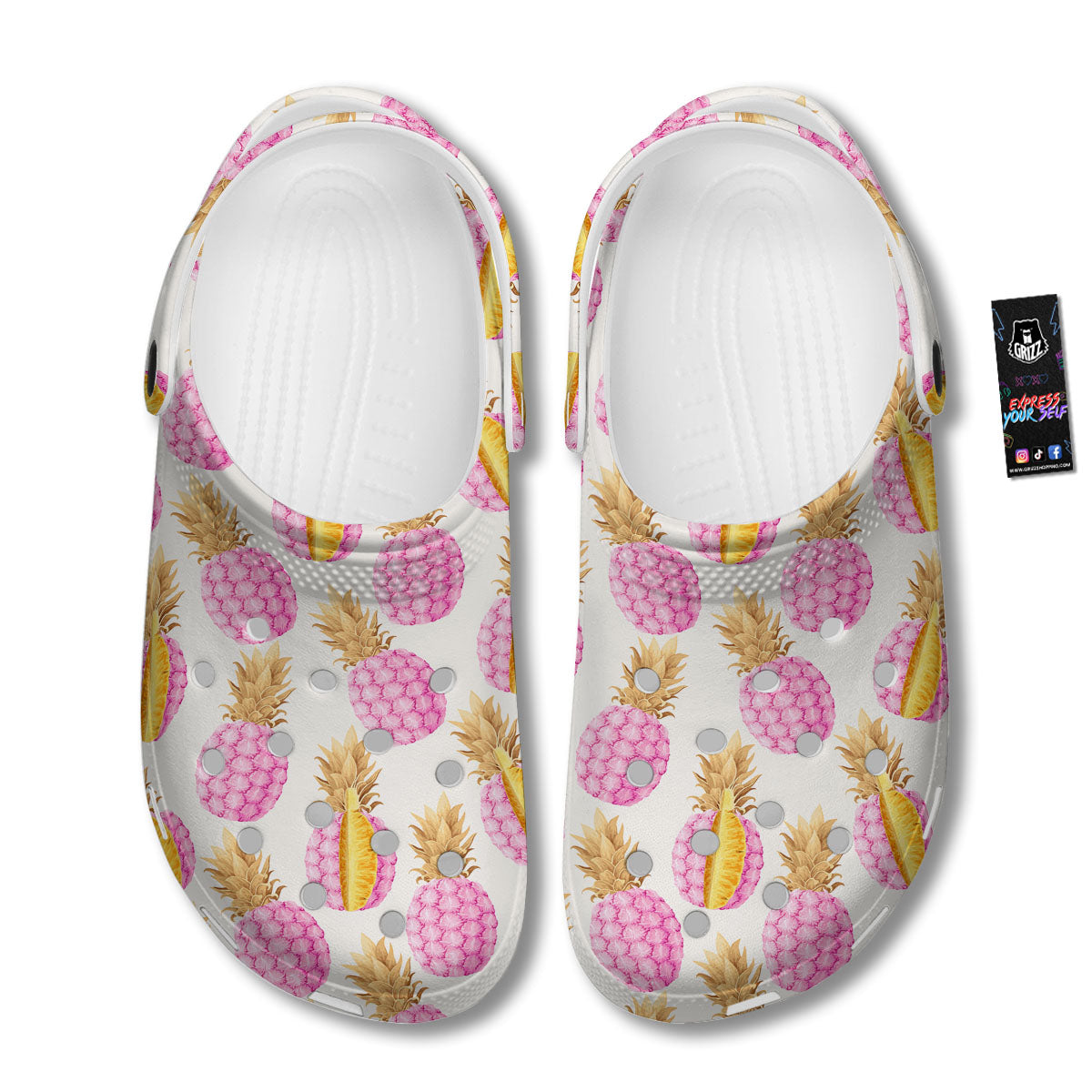 Pineapple Pink Vintage Print Pattern Clog-grizzshop