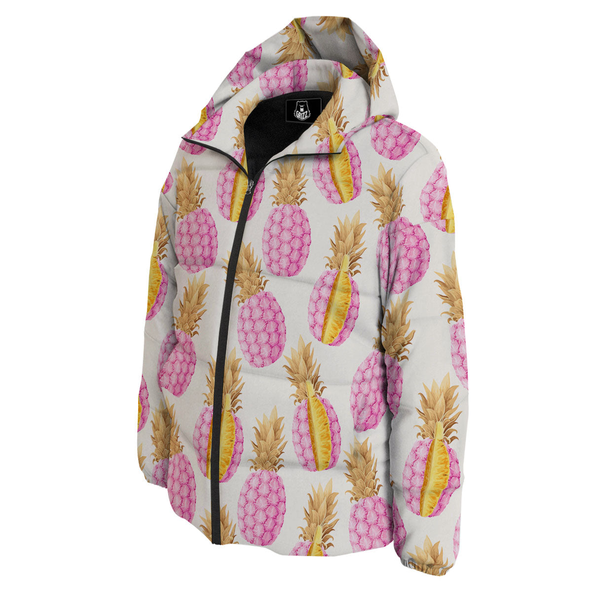 Pineapple Pink Vintage Print Pattern Down Jacket-grizzshop