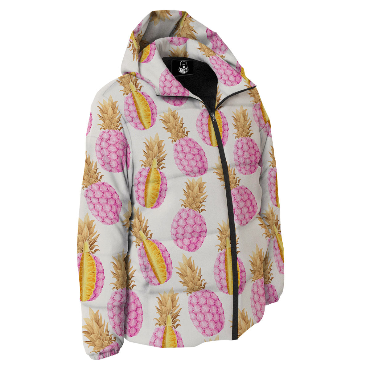 Pineapple Pink Vintage Print Pattern Down Jacket-grizzshop