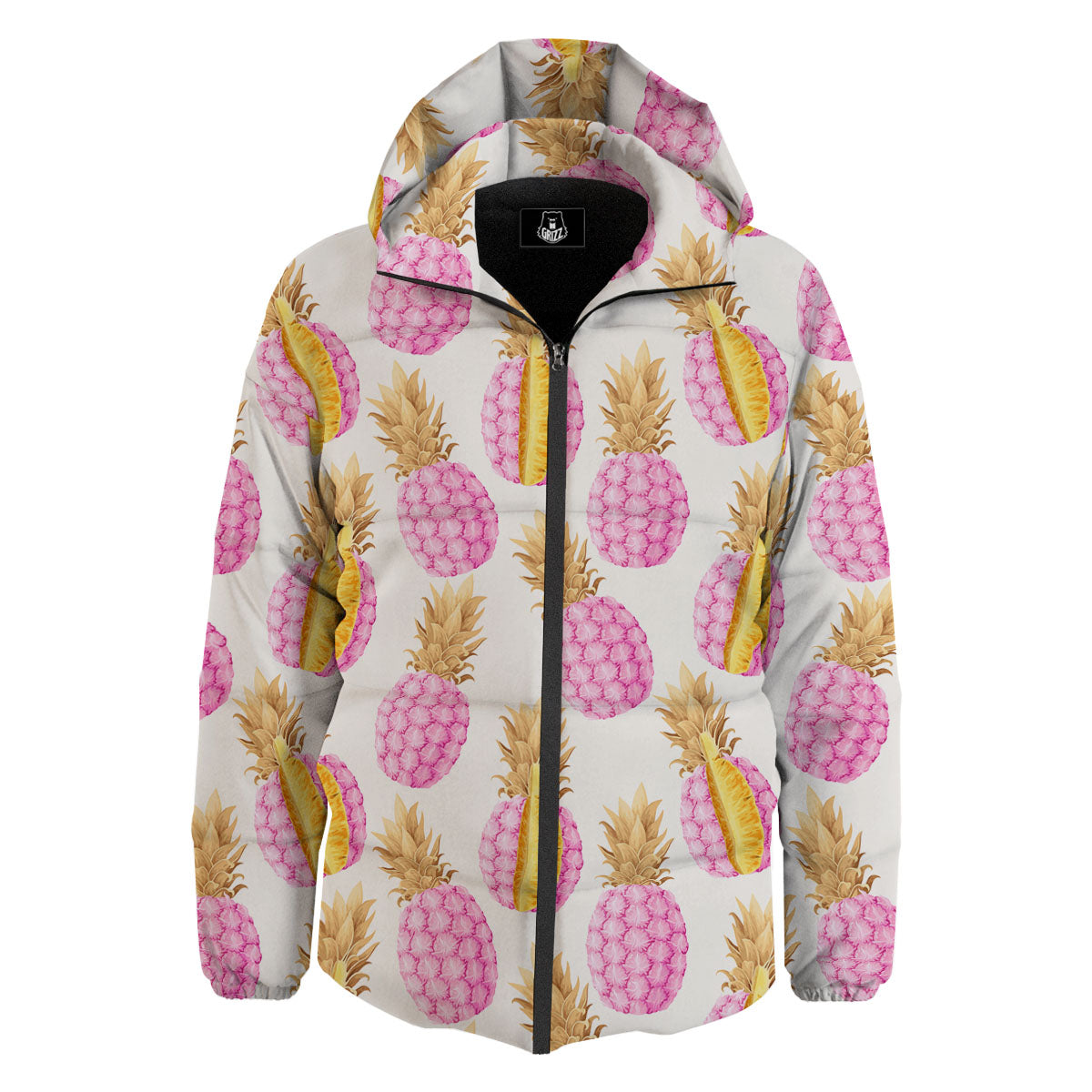 Pineapple Pink Vintage Print Pattern Down Jacket-grizzshop