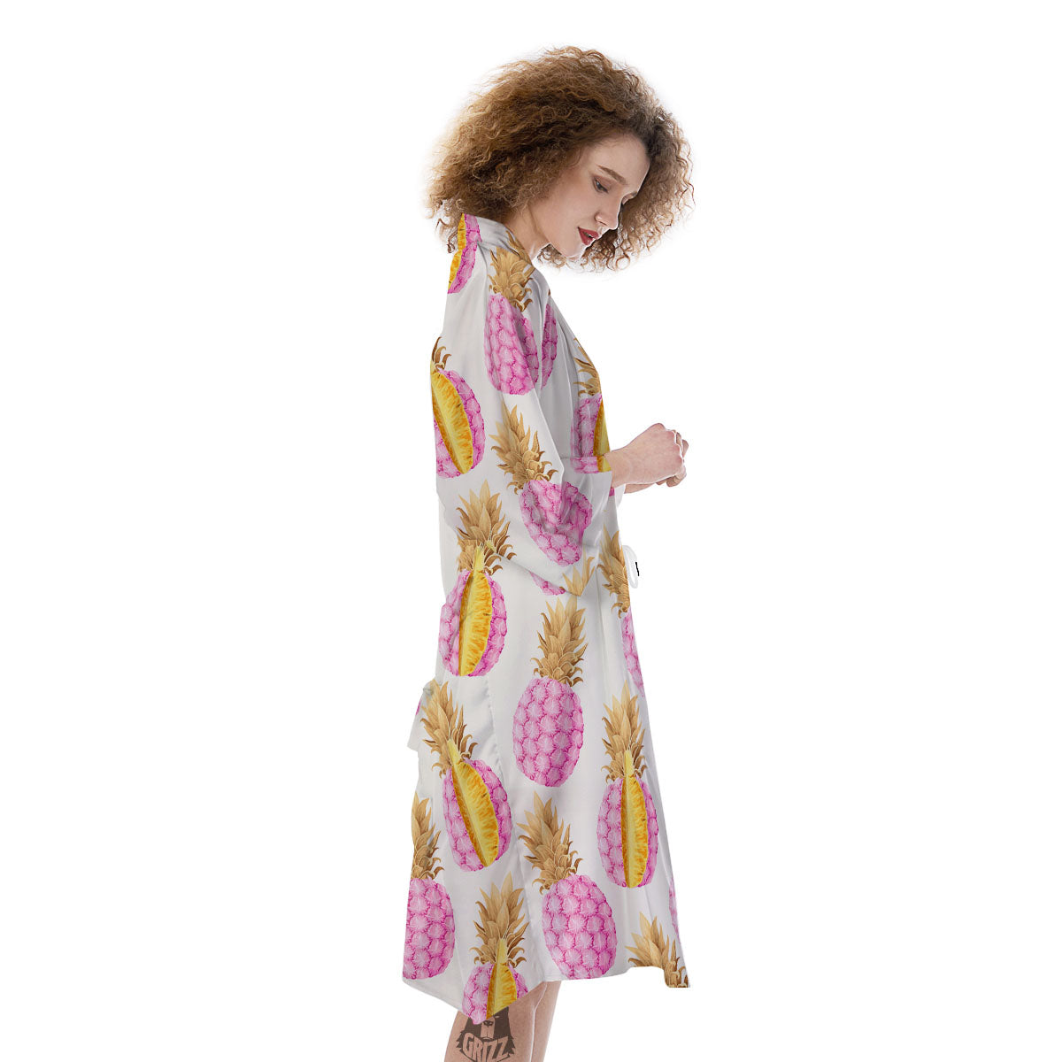 Pineapple Pink Vintage Print Pattern Kimono-grizzshop