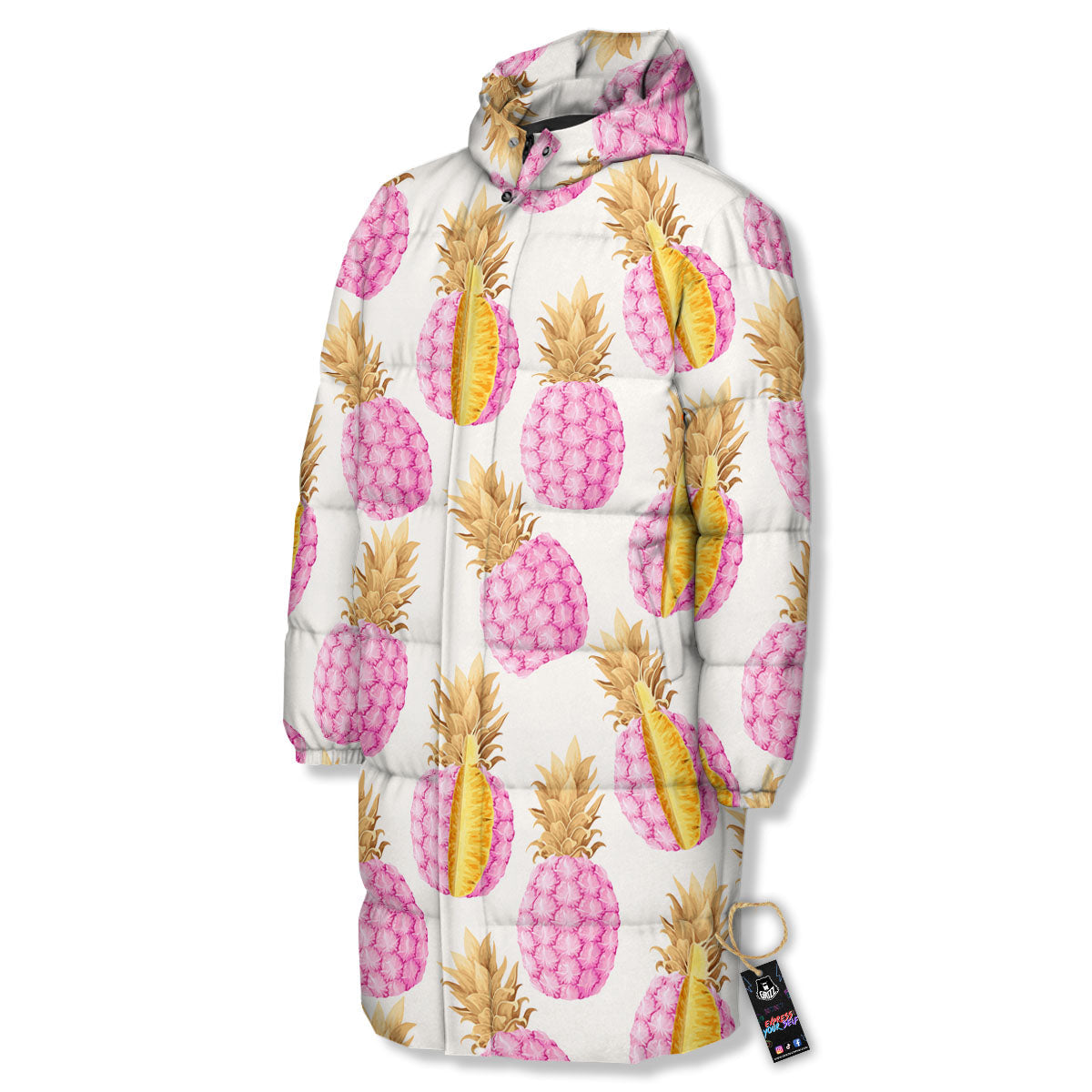 Pineapple Pink Vintage Print Pattern Long Down Jacket-grizzshop