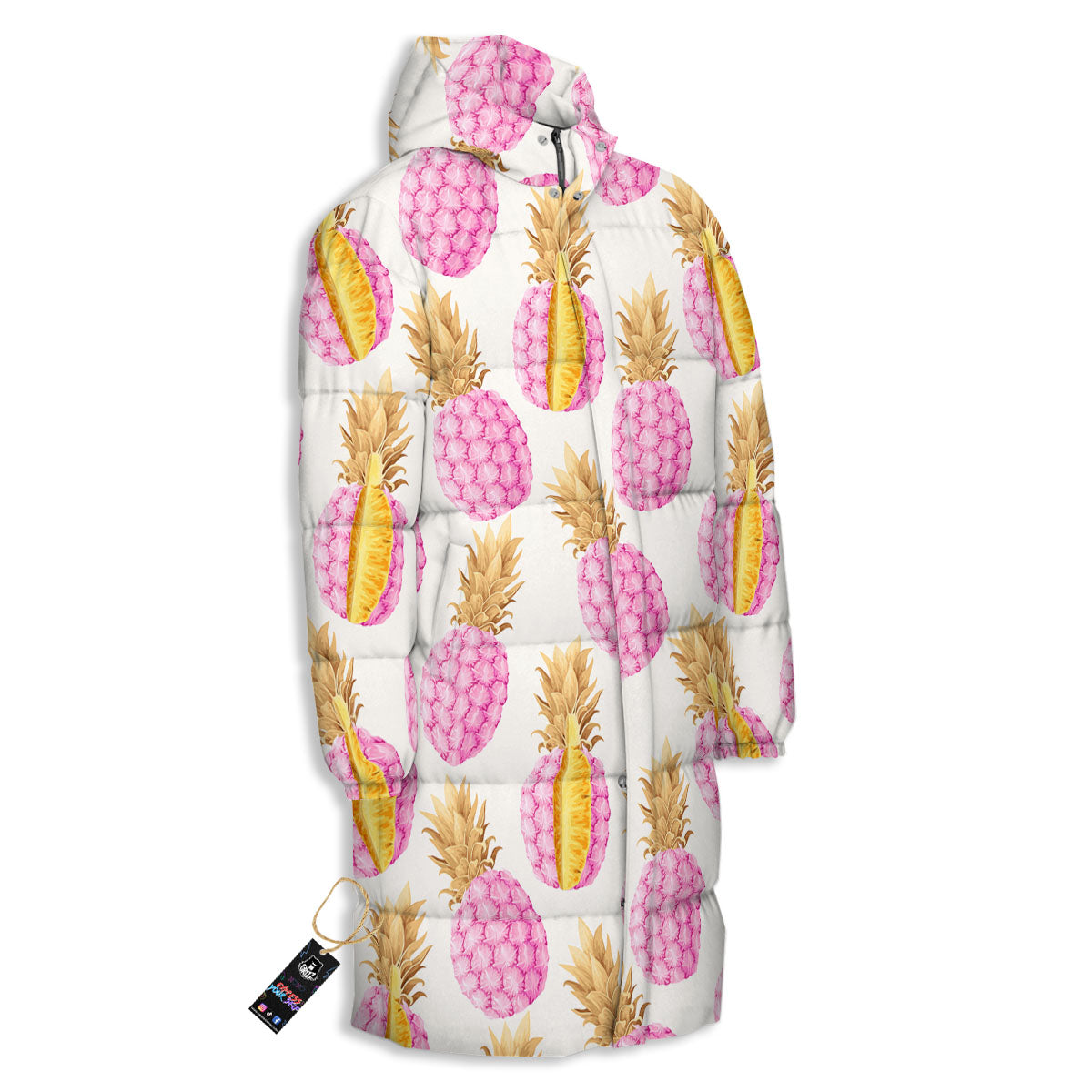 Pineapple Pink Vintage Print Pattern Long Down Jacket-grizzshop