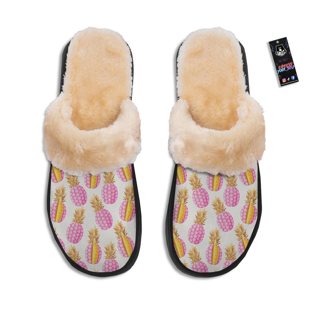 Pineapple Pink Vintage Print Pattern Slippers-grizzshop