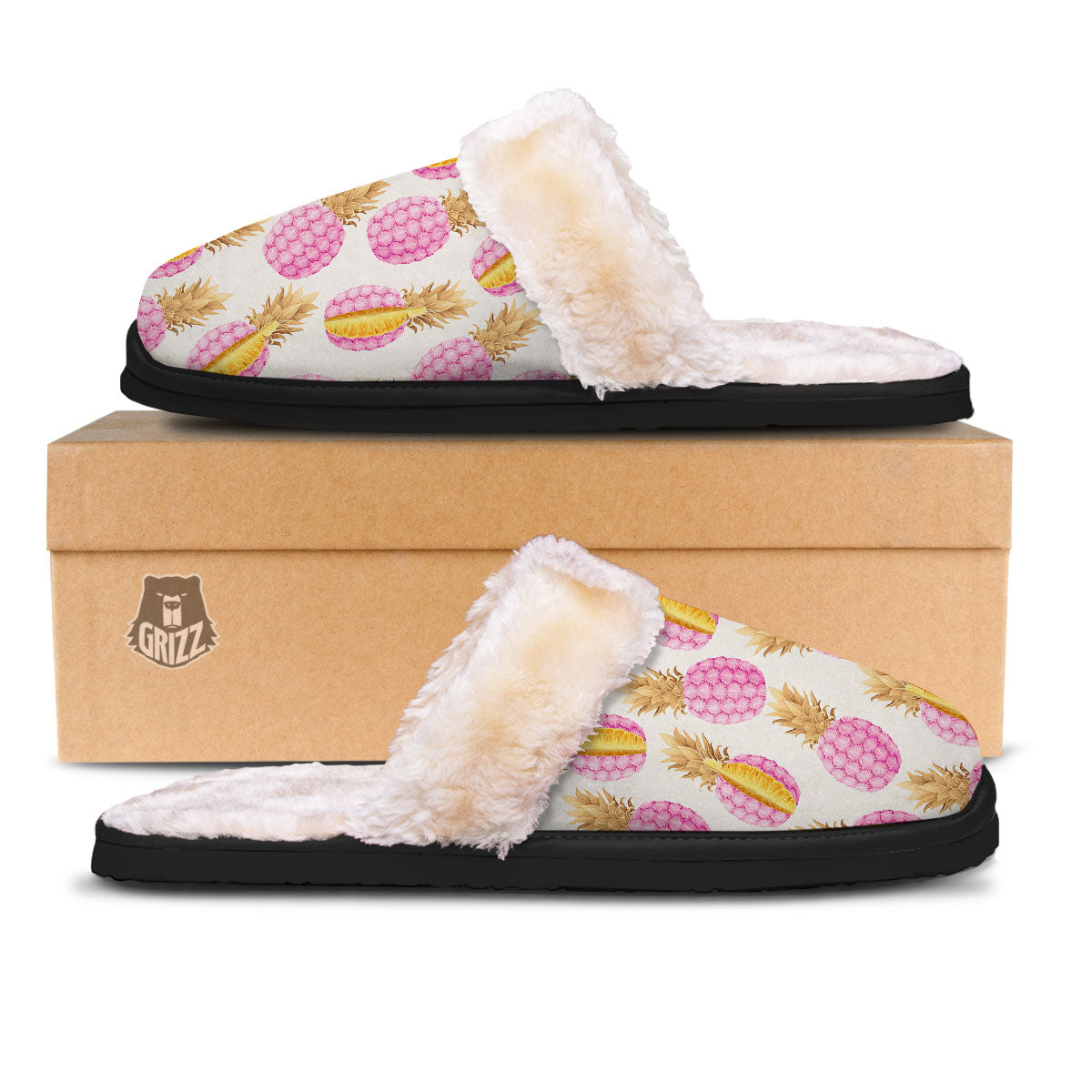 Pineapple Pink Vintage Print Pattern Slippers-grizzshop