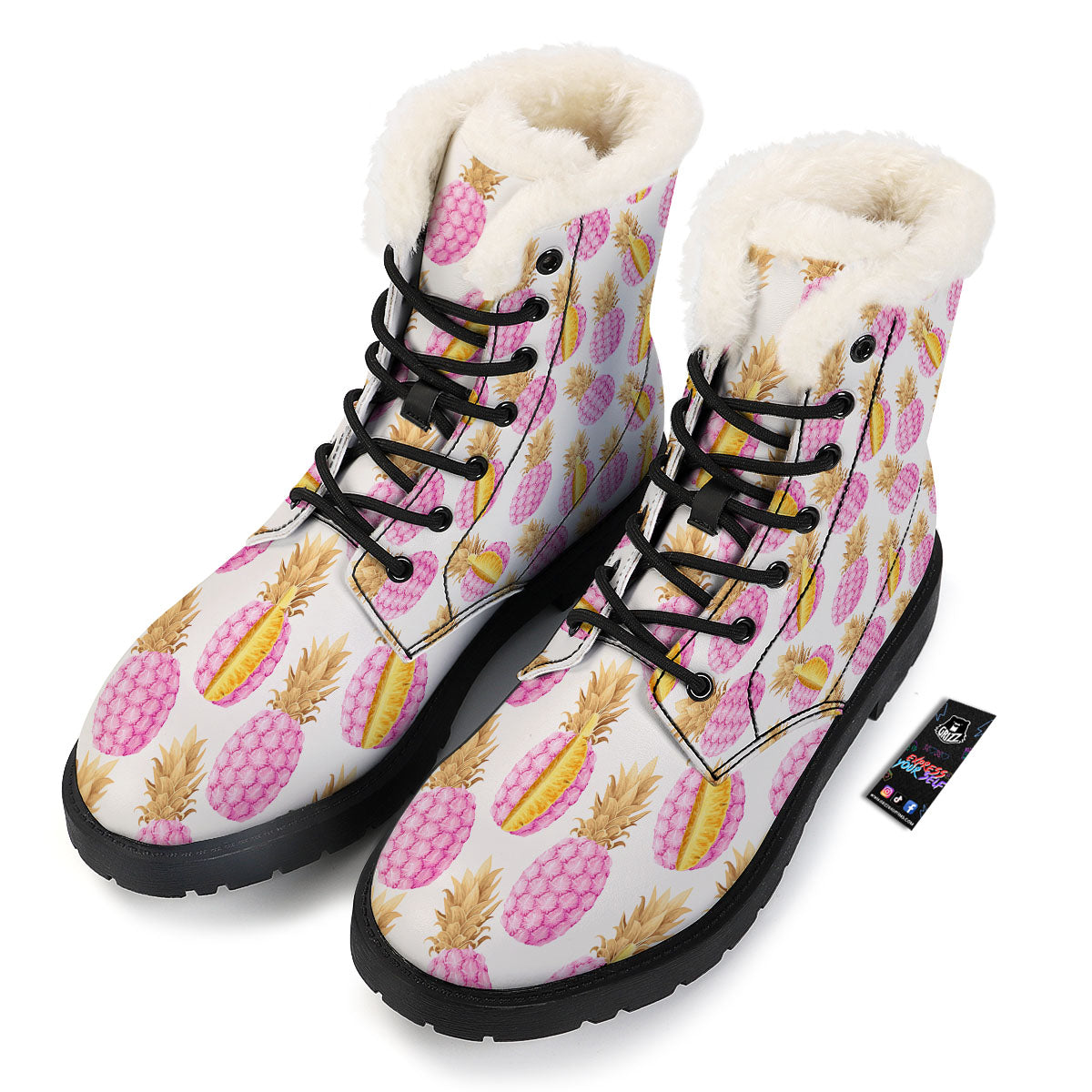 Pineapple Pink Vintage Print Pattern Winter Boots-grizzshop