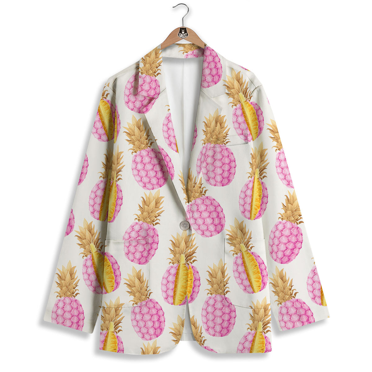 Pineapple Pink Vintage Print Pattern Women's Blazer-grizzshop