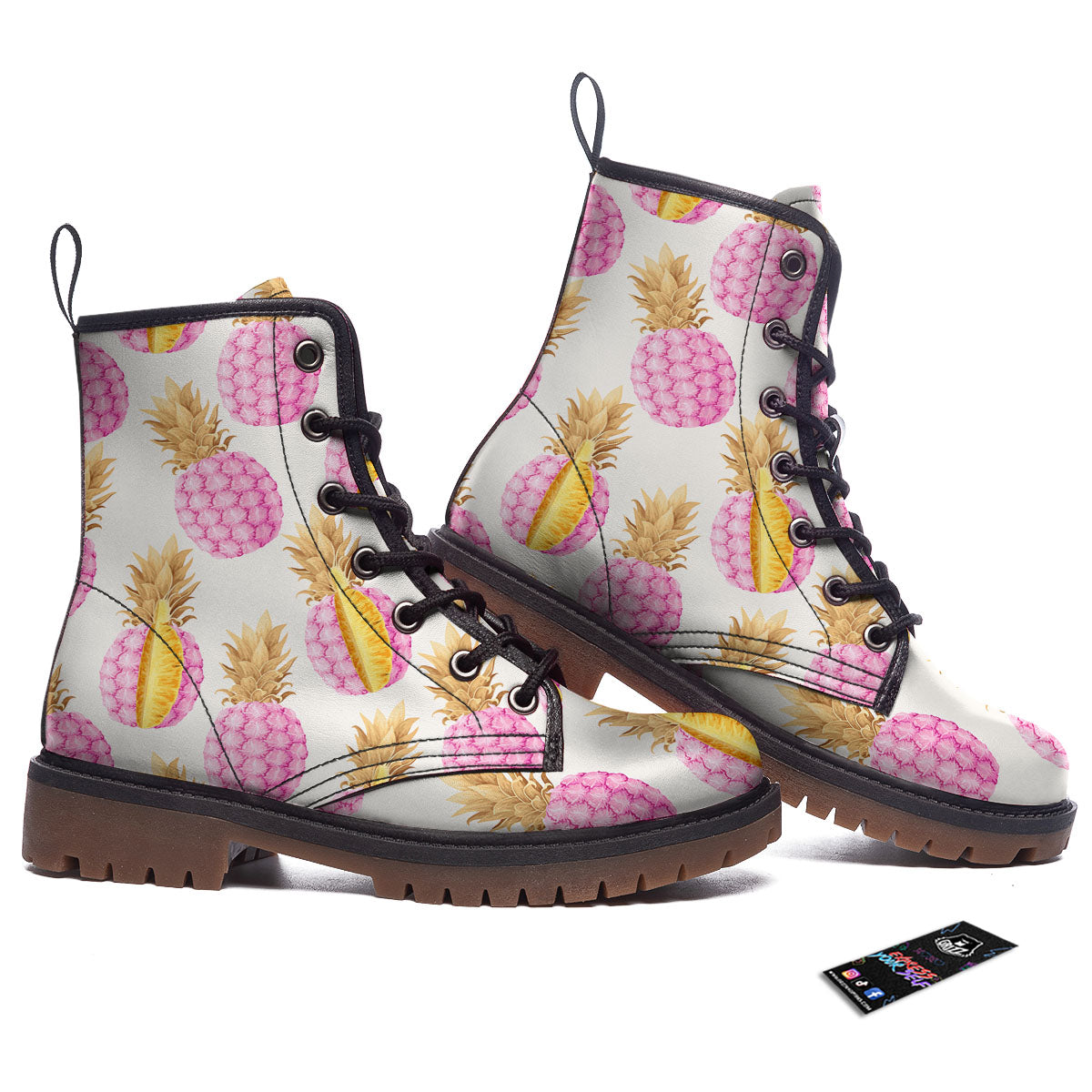 Pineapple Pink Vintage Print Pattern Work Boots-grizzshop