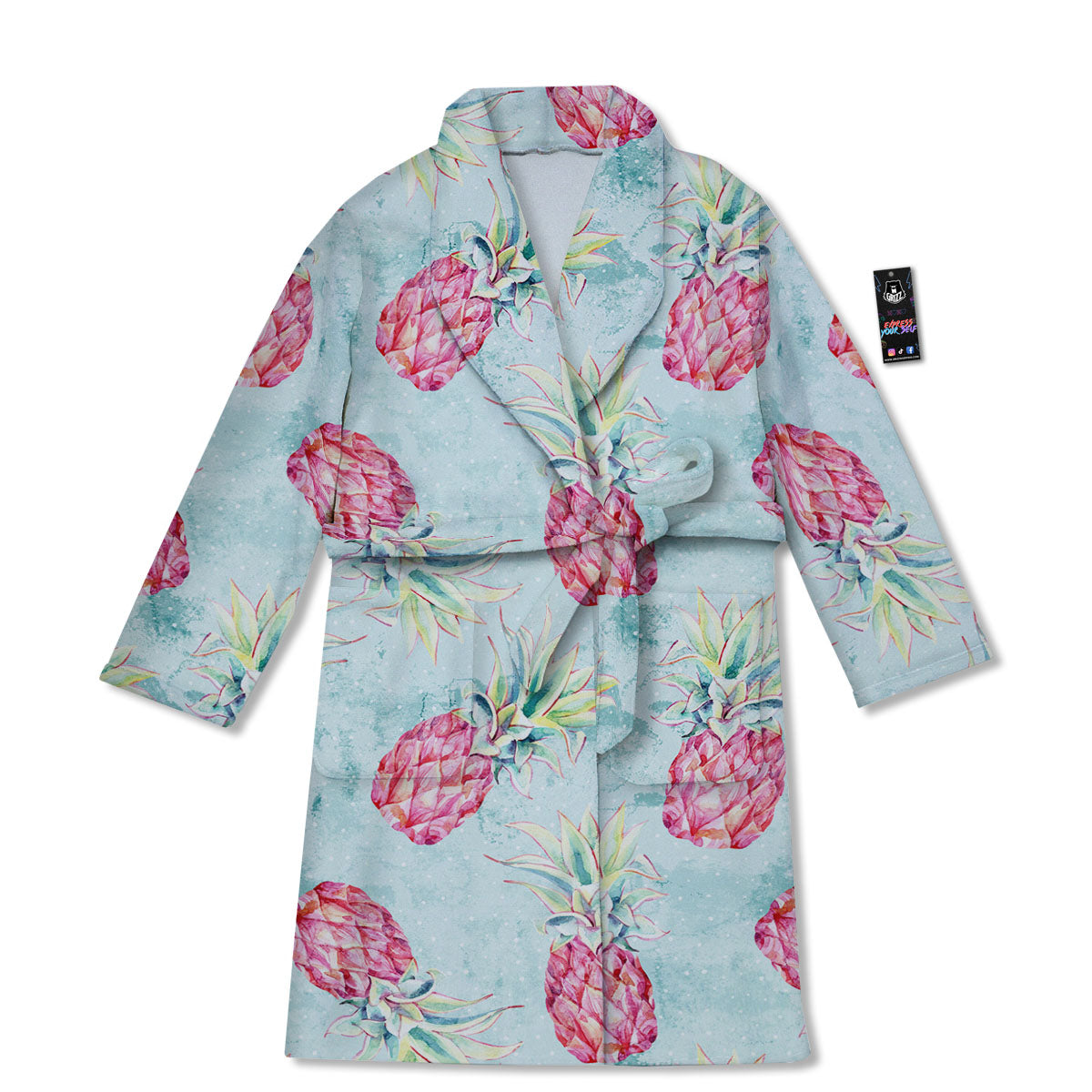 Pineapple Pink Watercolor Print Pattern Bathrobe-grizzshop