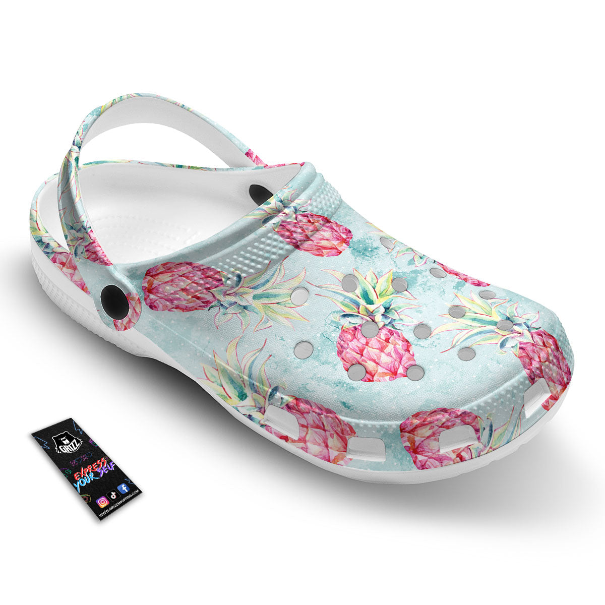 Pineapple Pink Watercolor Print Pattern Clog-grizzshop
