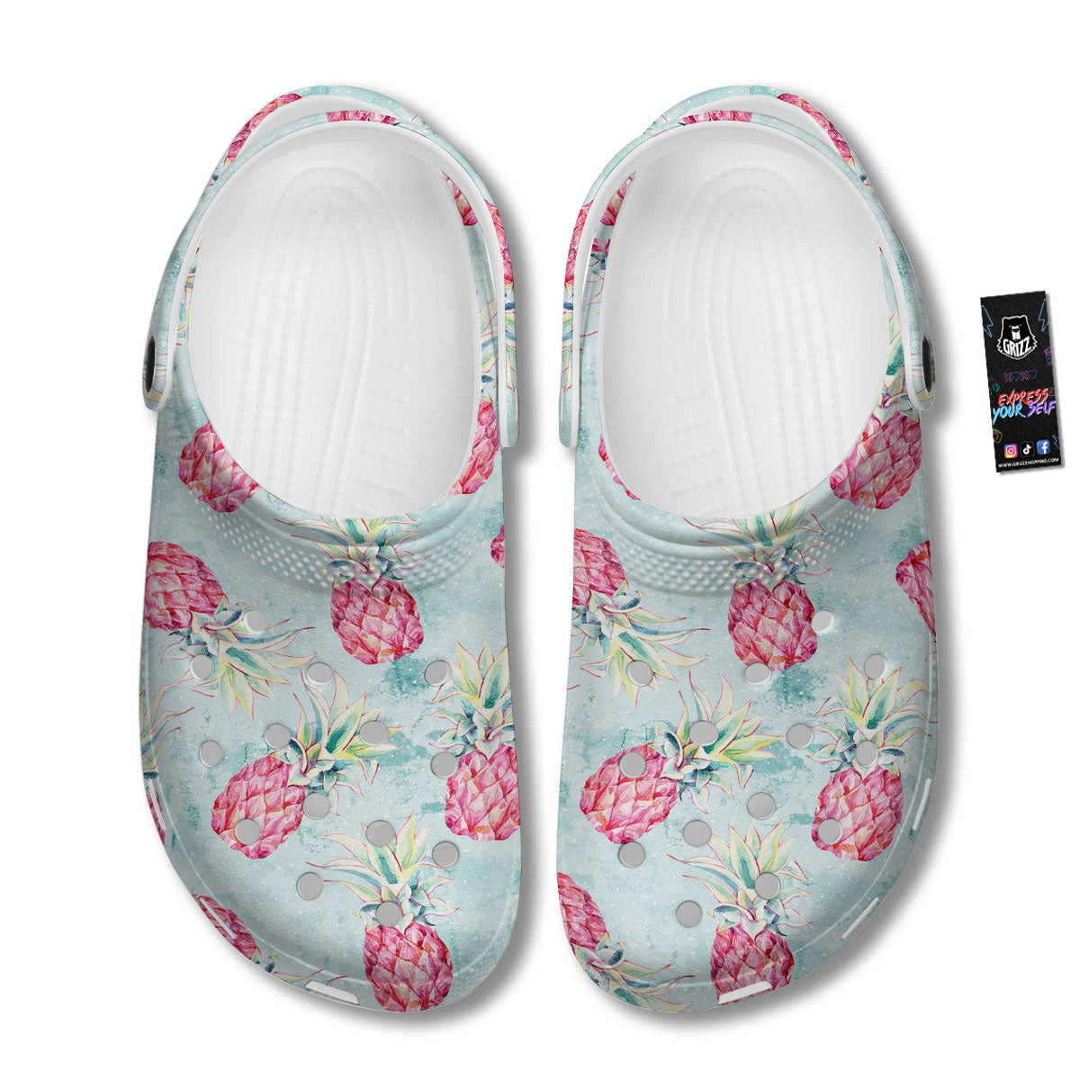 Pineapple Pink Watercolor Print Pattern Clog-grizzshop