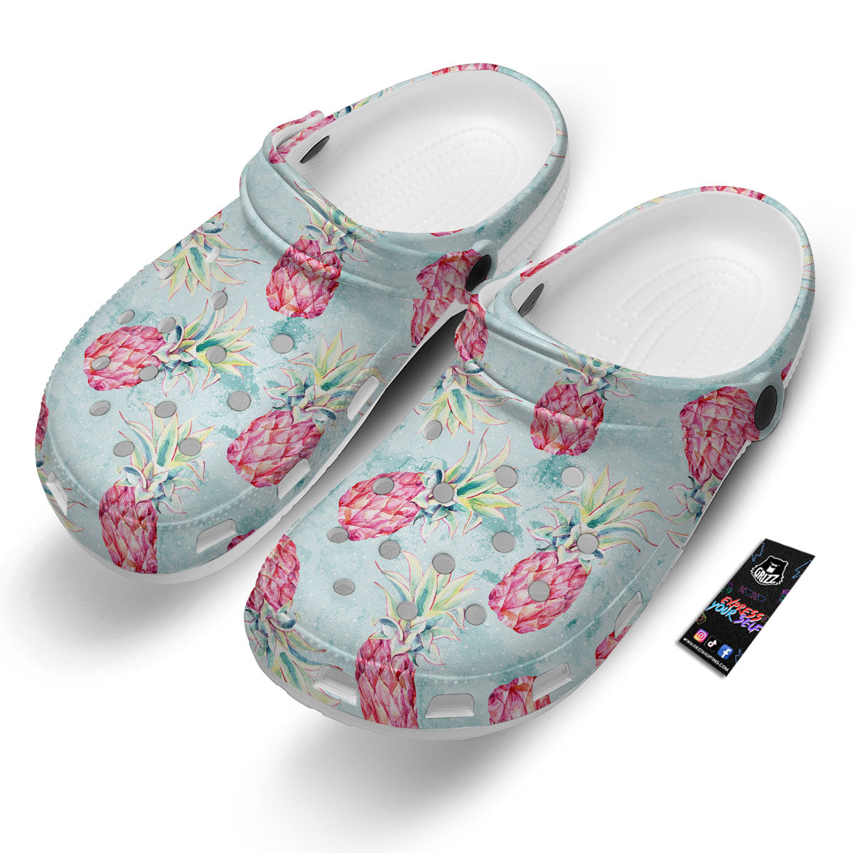 Pineapple Pink Watercolor Print Pattern Clog-grizzshop