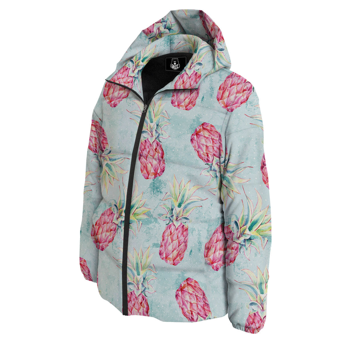 Pineapple Pink Watercolor Print Pattern Down Jacket-grizzshop