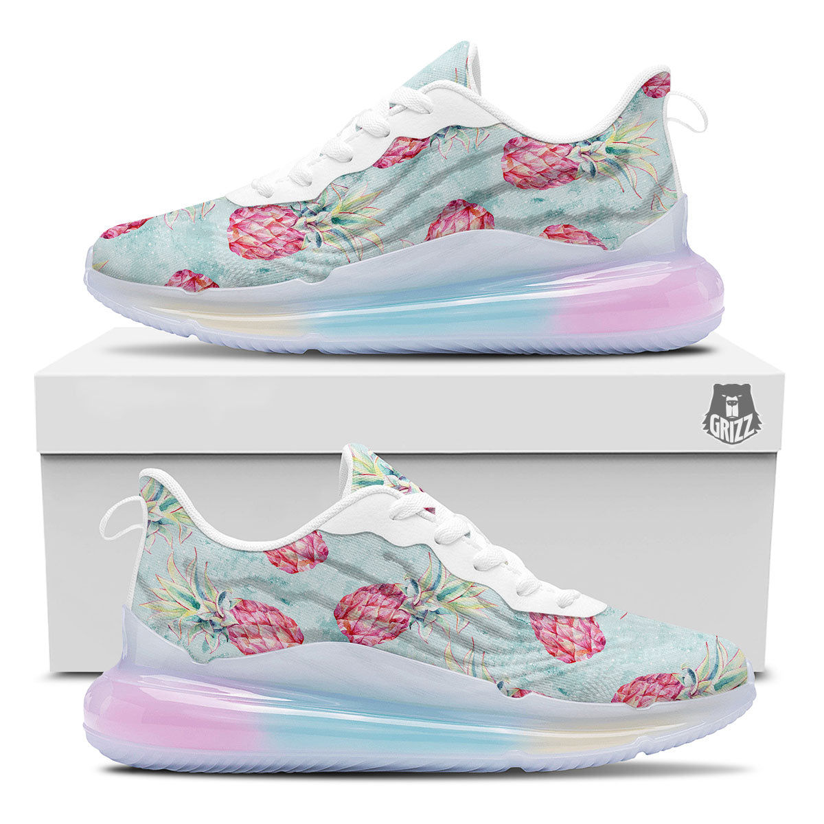 Pineapple Pink Watercolor Print Pattern Running Sneakers-grizzshop