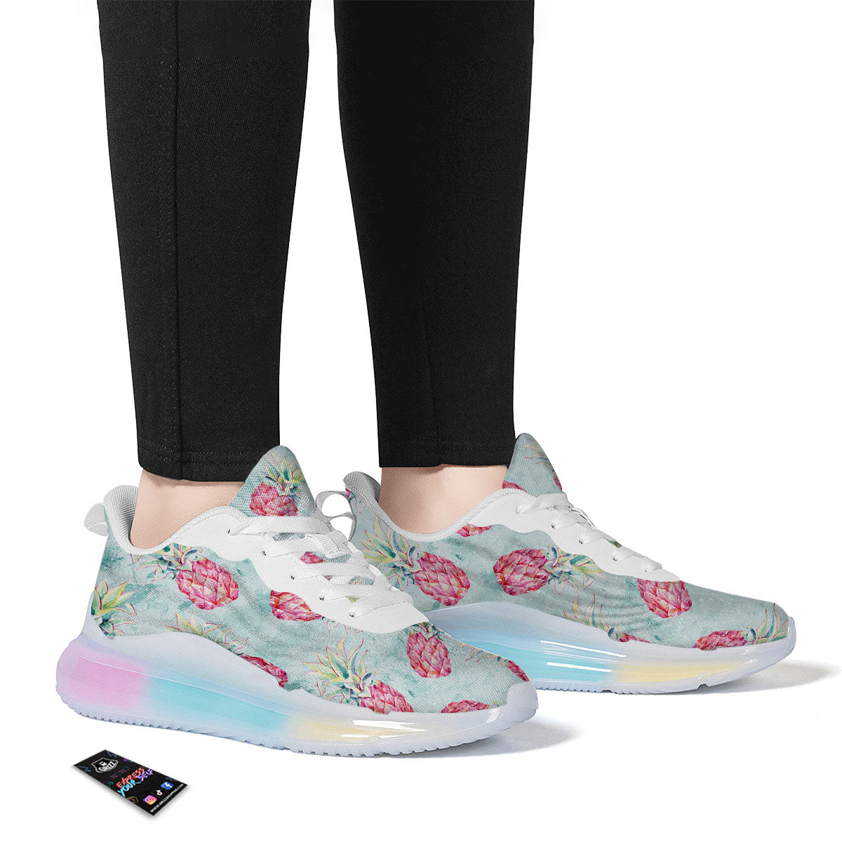 Pineapple Pink Watercolor Print Pattern Running Sneakers-grizzshop