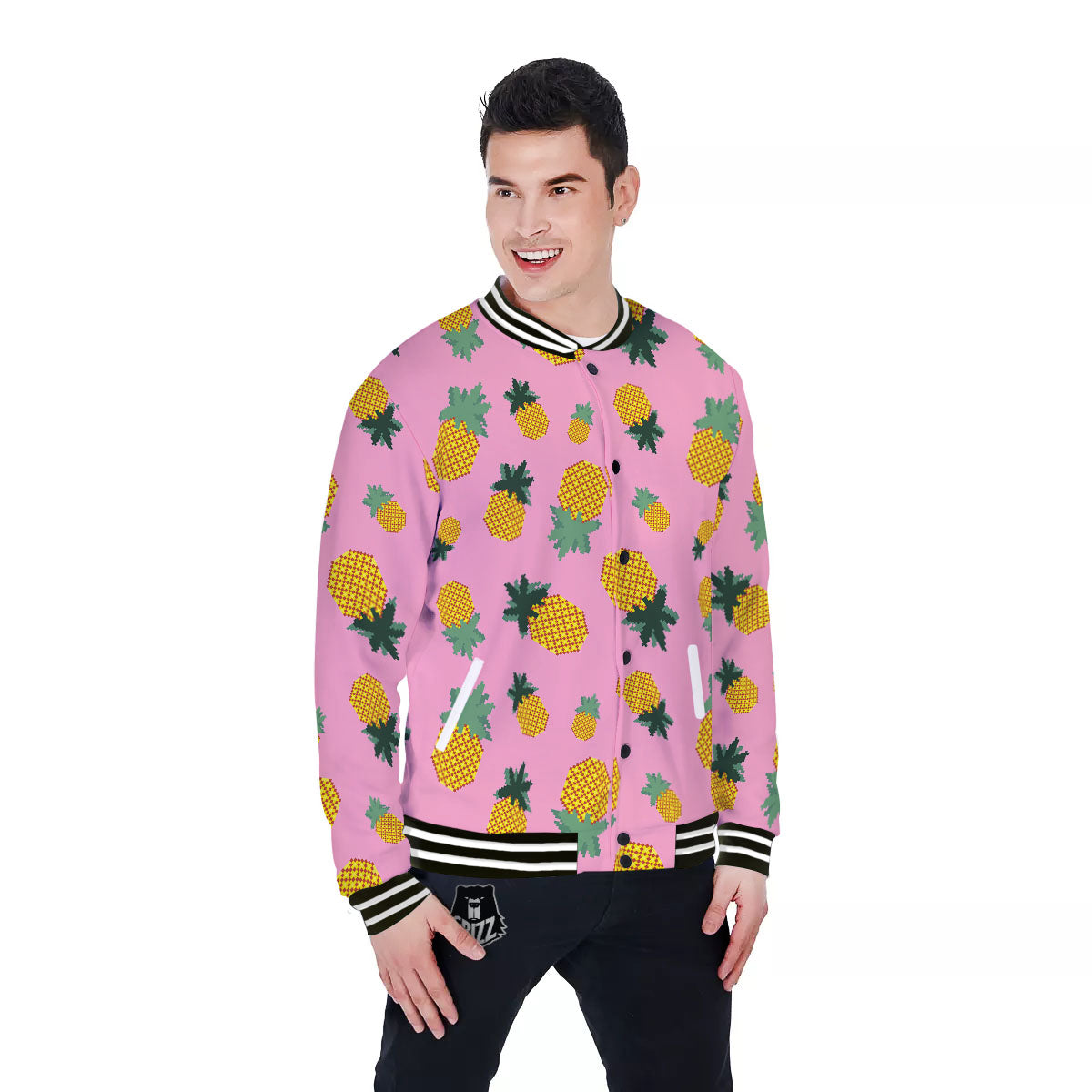 Pineapple Pixel Print Pattern Baseball Jacket-grizzshop