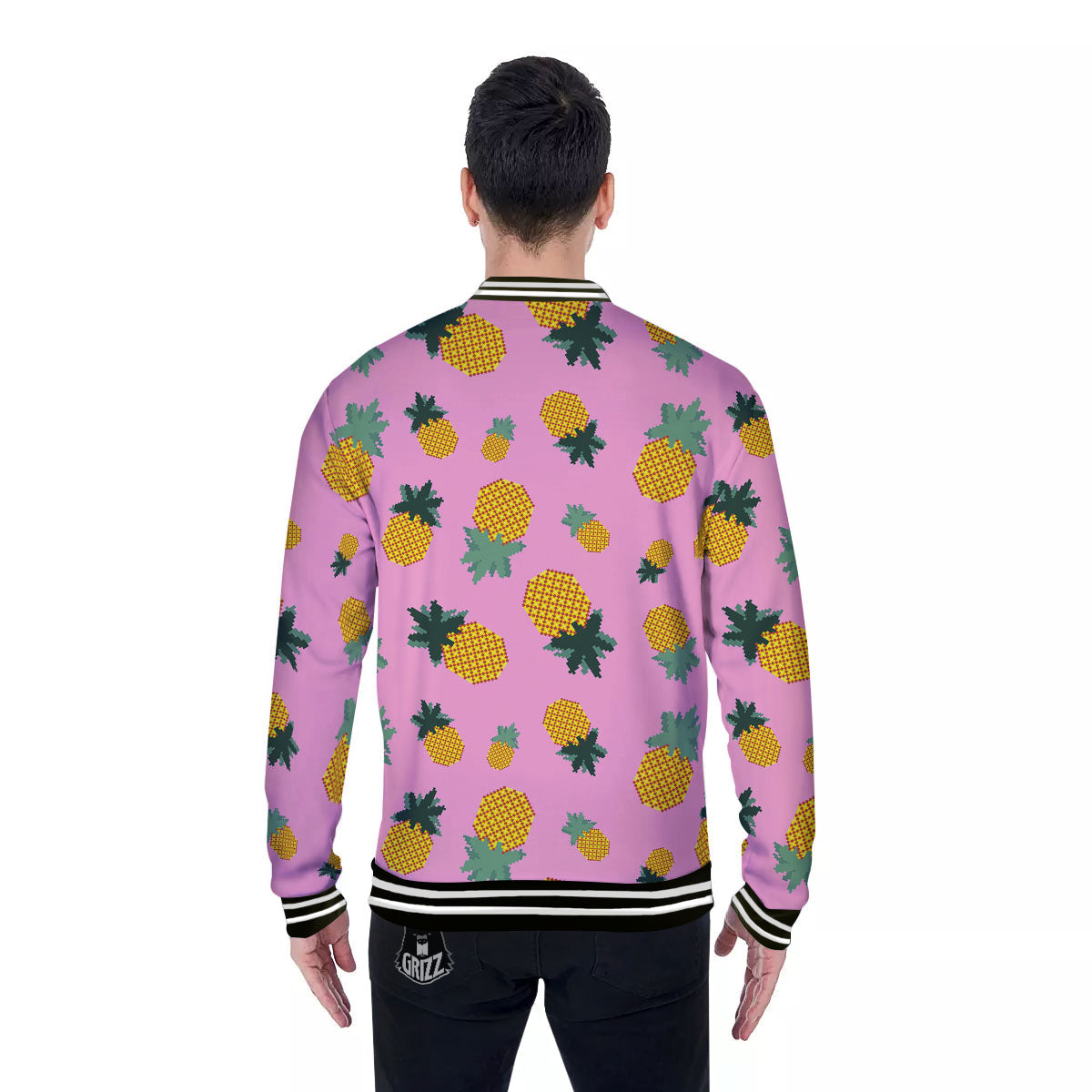 Pineapple Pixel Print Pattern Baseball Jacket-grizzshop