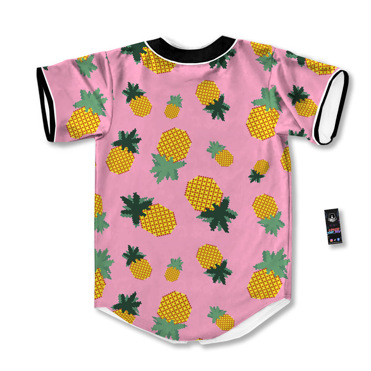Pineapple Pixel Print Pattern Baseball Jersey-grizzshop