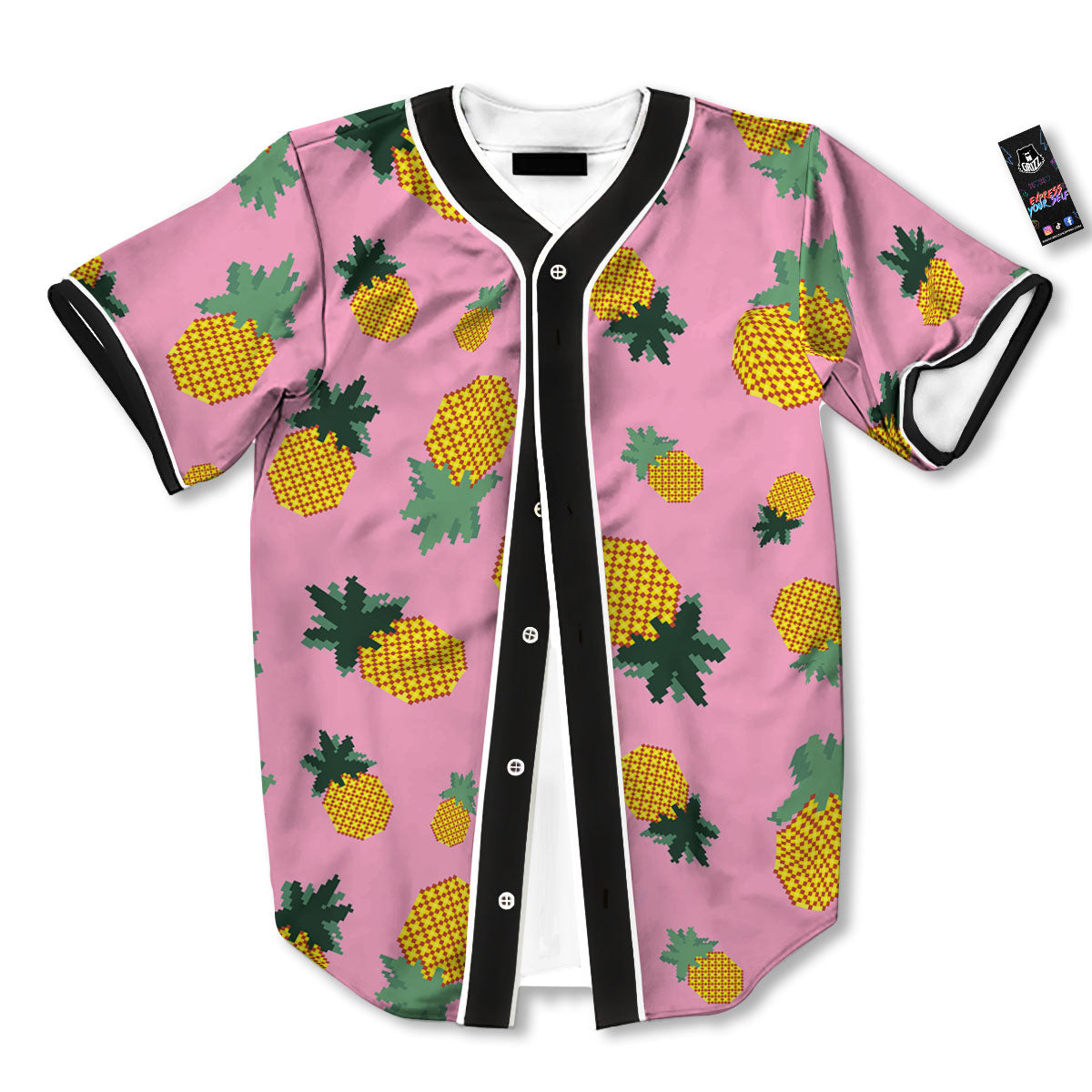 Pineapple Pixel Print Pattern Baseball Jersey-grizzshop