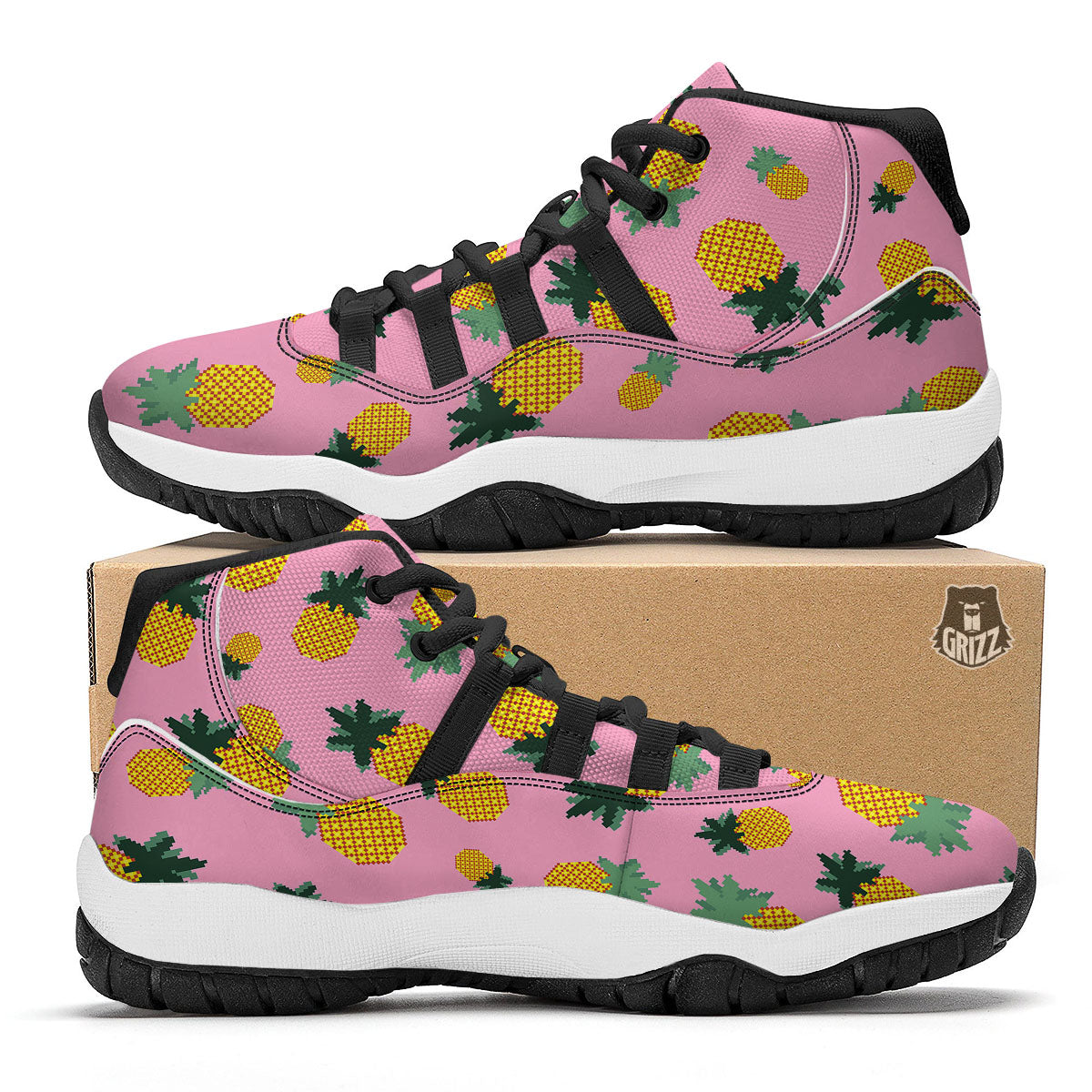 Pineapple Pixel Print Pattern Black Bball Shoes-grizzshop