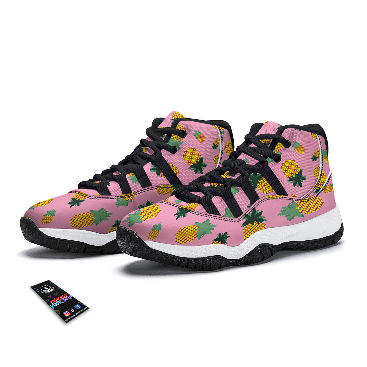 Pineapple Pixel Print Pattern Black Bball Shoes-grizzshop