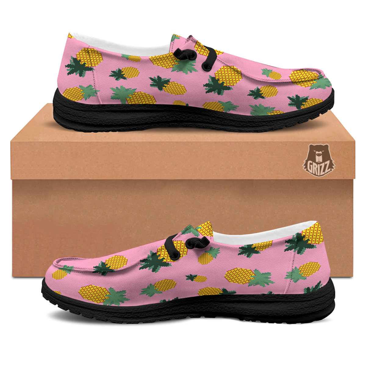 Pineapple Pixel Print Pattern Black Loafers-grizzshop
