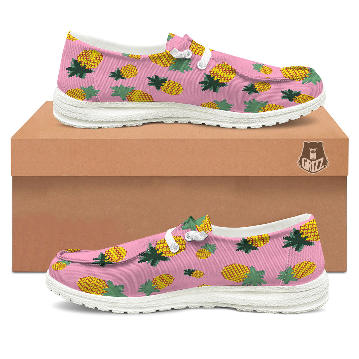 Pineapple Pixel Print Pattern Black Loafers-grizzshop
