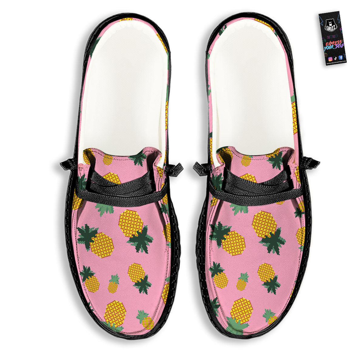 Pineapple Pixel Print Pattern Black Loafers-grizzshop