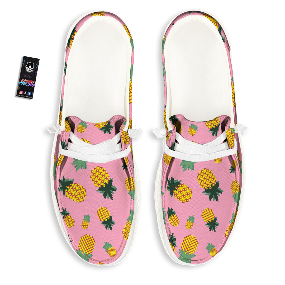 Pineapple Pixel Print Pattern Black Loafers-grizzshop