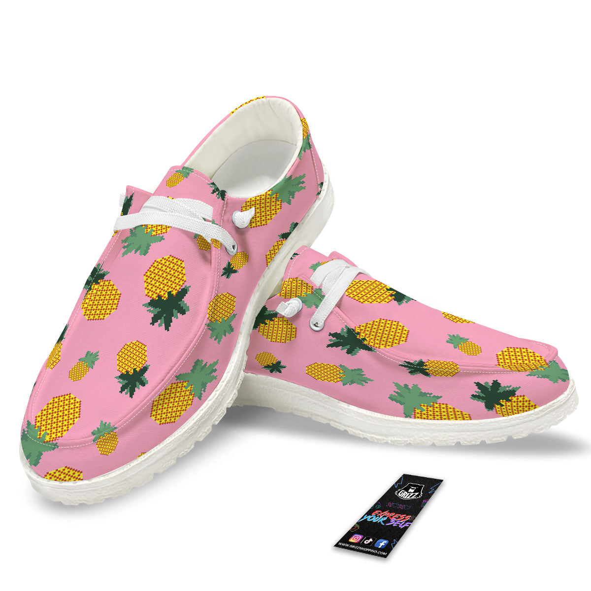 Pineapple Pixel Print Pattern Black Loafers-grizzshop