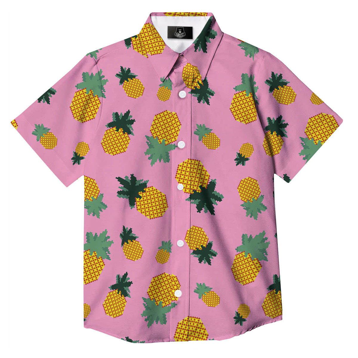 Pineapple Pixel Print Pattern Button Up Shirt-grizzshop