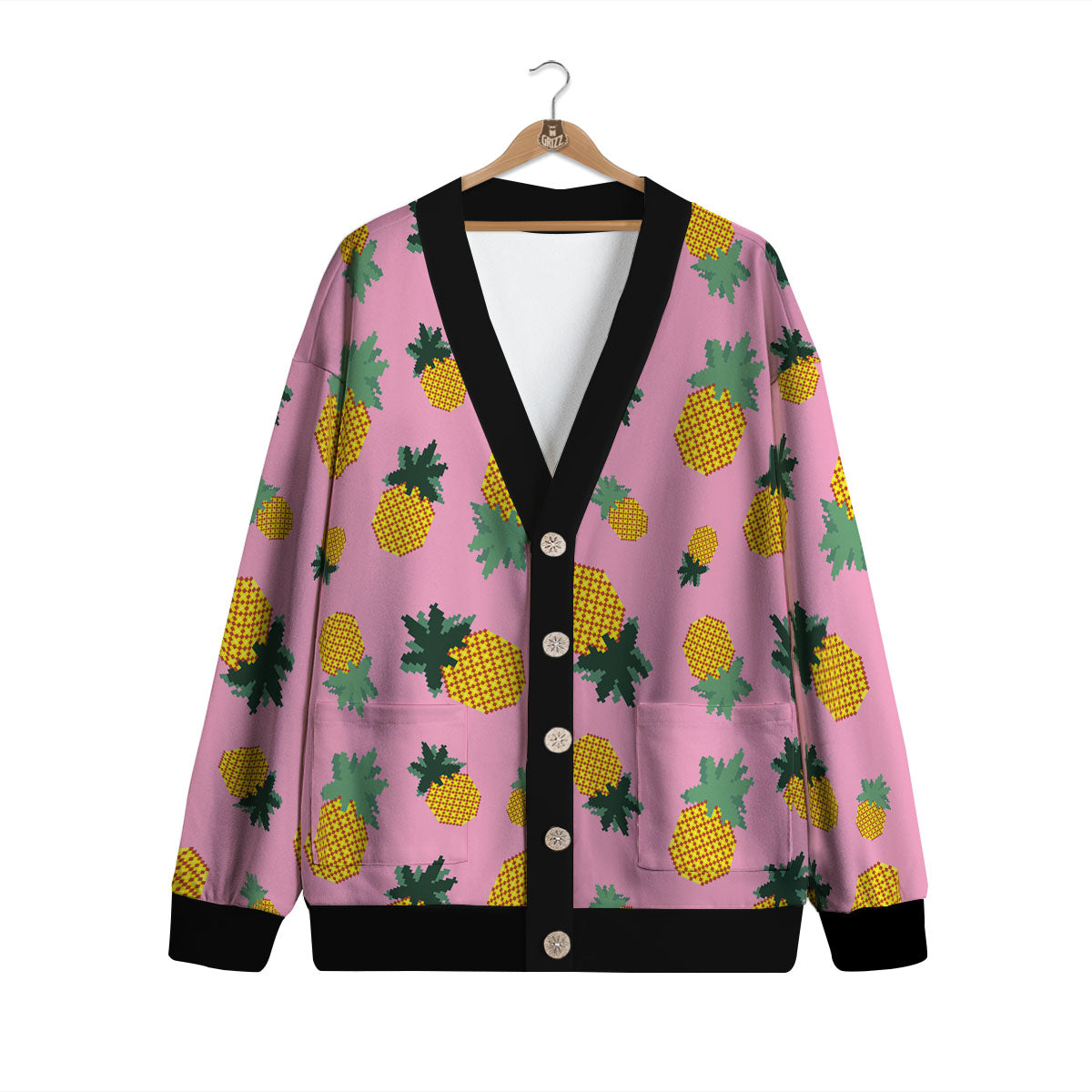 Pineapple Pixel Print Pattern Cardigan-grizzshop
