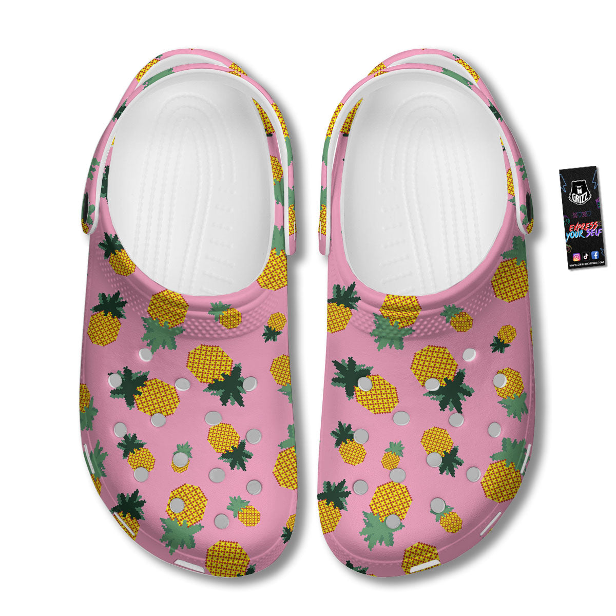 Pineapple Pixel Print Pattern Clog-grizzshop