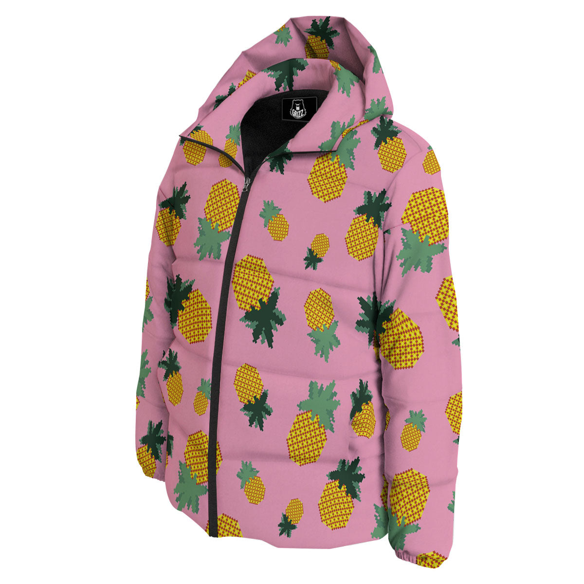 Pineapple Pixel Print Pattern Down Jacket-grizzshop