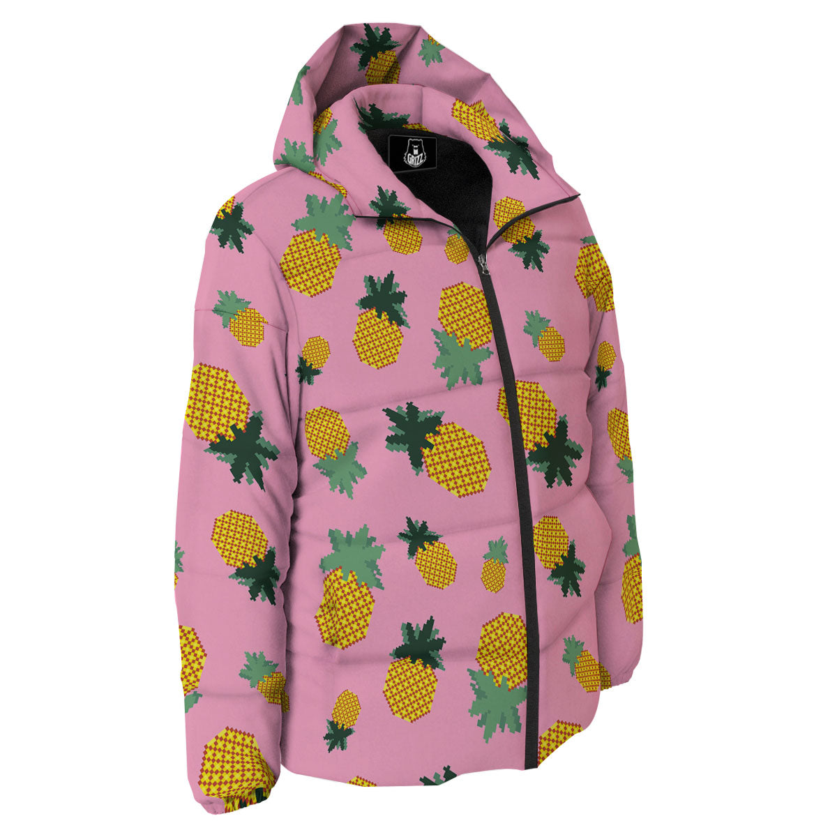 Pineapple Pixel Print Pattern Down Jacket-grizzshop