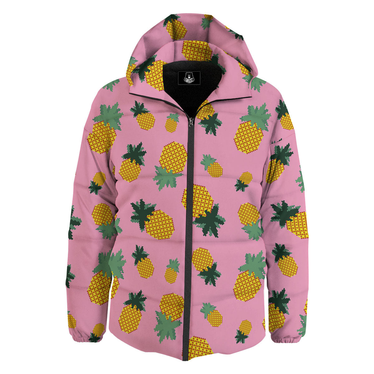 Pineapple Pixel Print Pattern Down Jacket-grizzshop