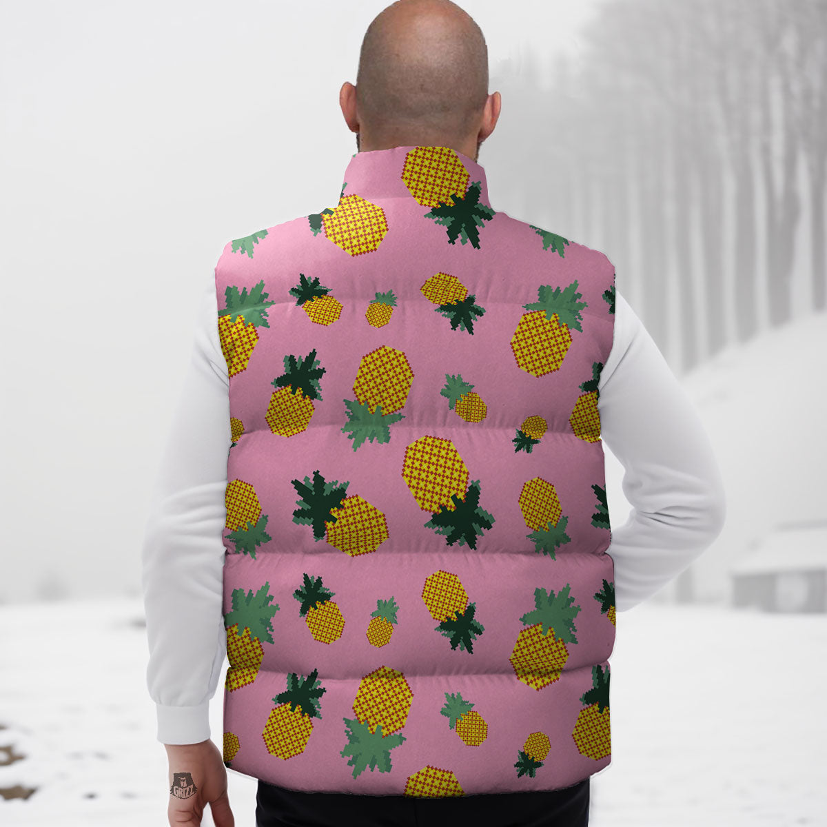 Pineapple Pixel Print Pattern Down Vest-grizzshop