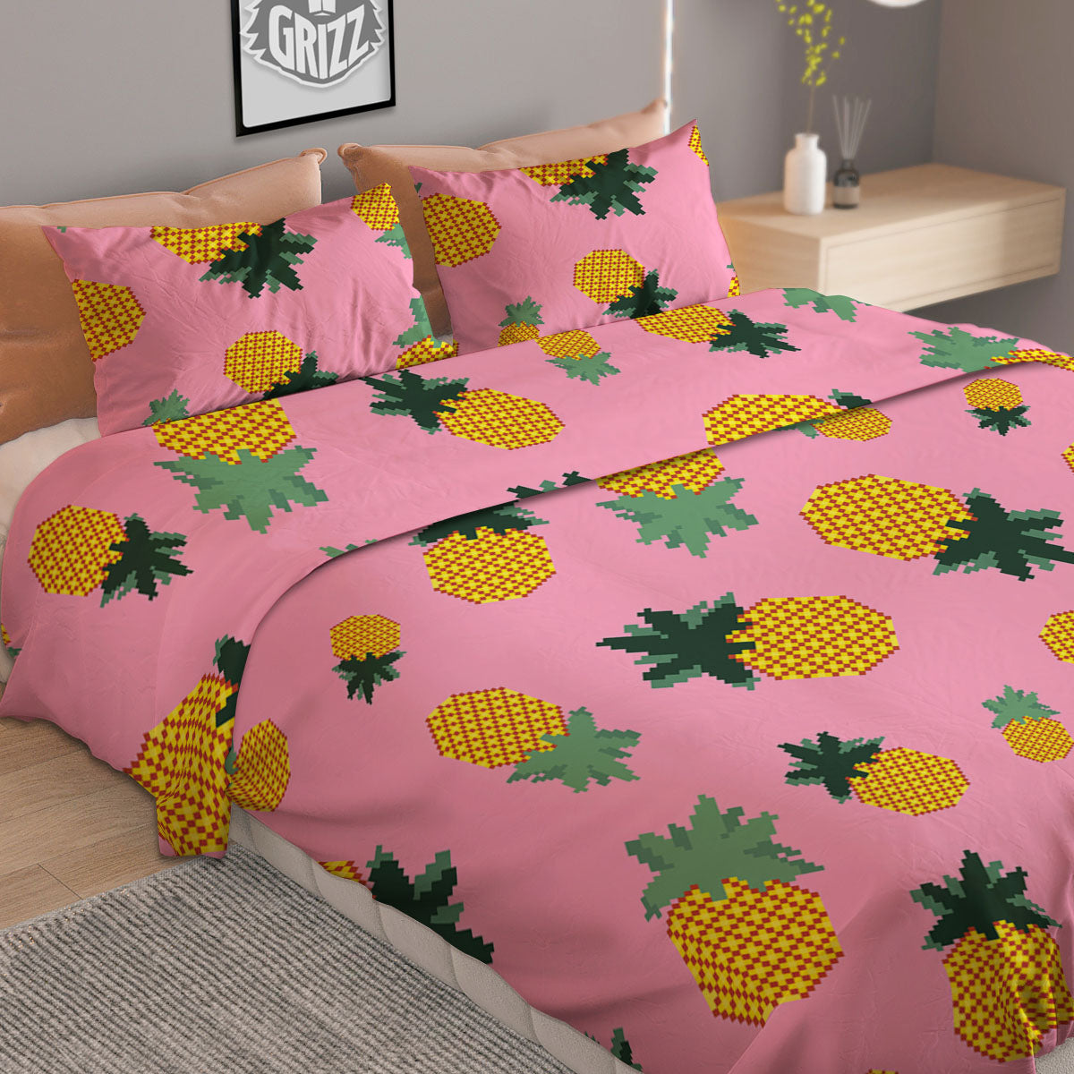 Pineapple Pixel Print Pattern Duvet Cover Bedding Set-grizzshop