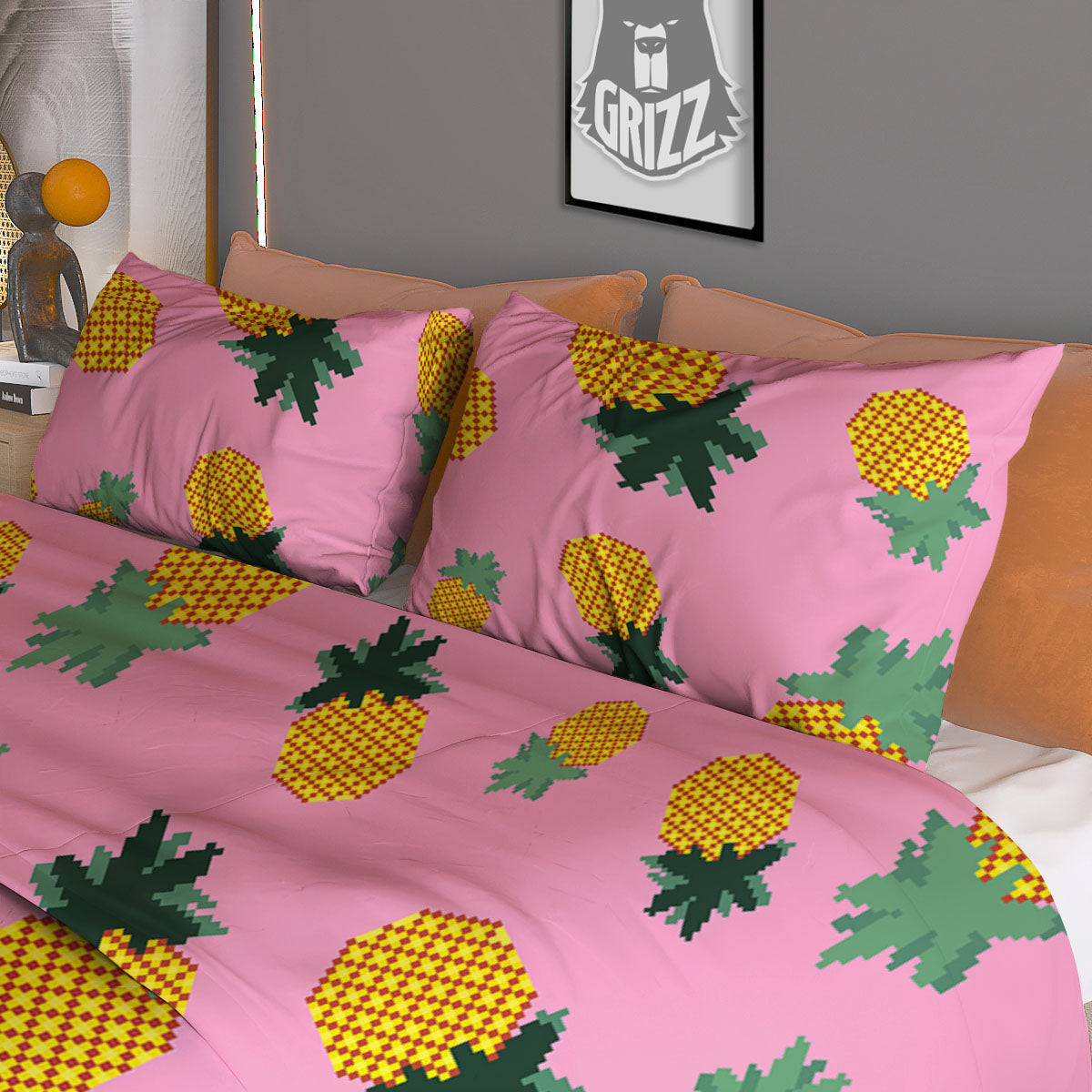 Pineapple Pixel Print Pattern Duvet Cover Bedding Set-grizzshop