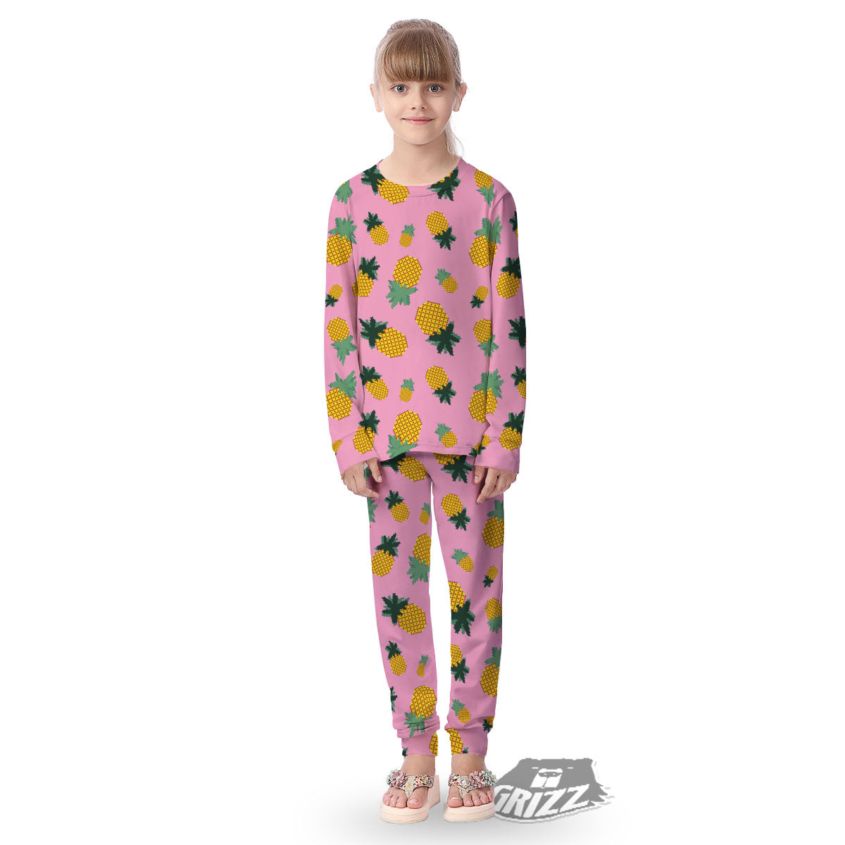 Pineapple Pixel Print Pattern Kid's Pajamas-grizzshop
