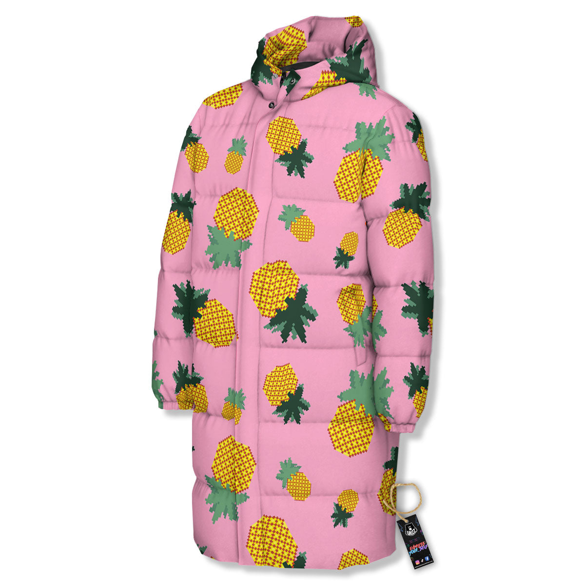 Pineapple Pixel Print Pattern Long Down Jacket-grizzshop