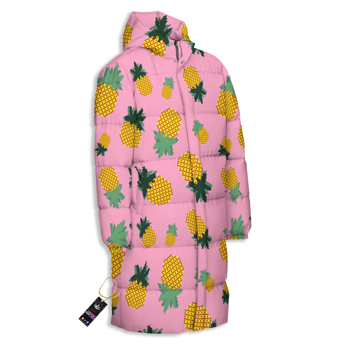Pineapple Pixel Print Pattern Long Down Jacket-grizzshop