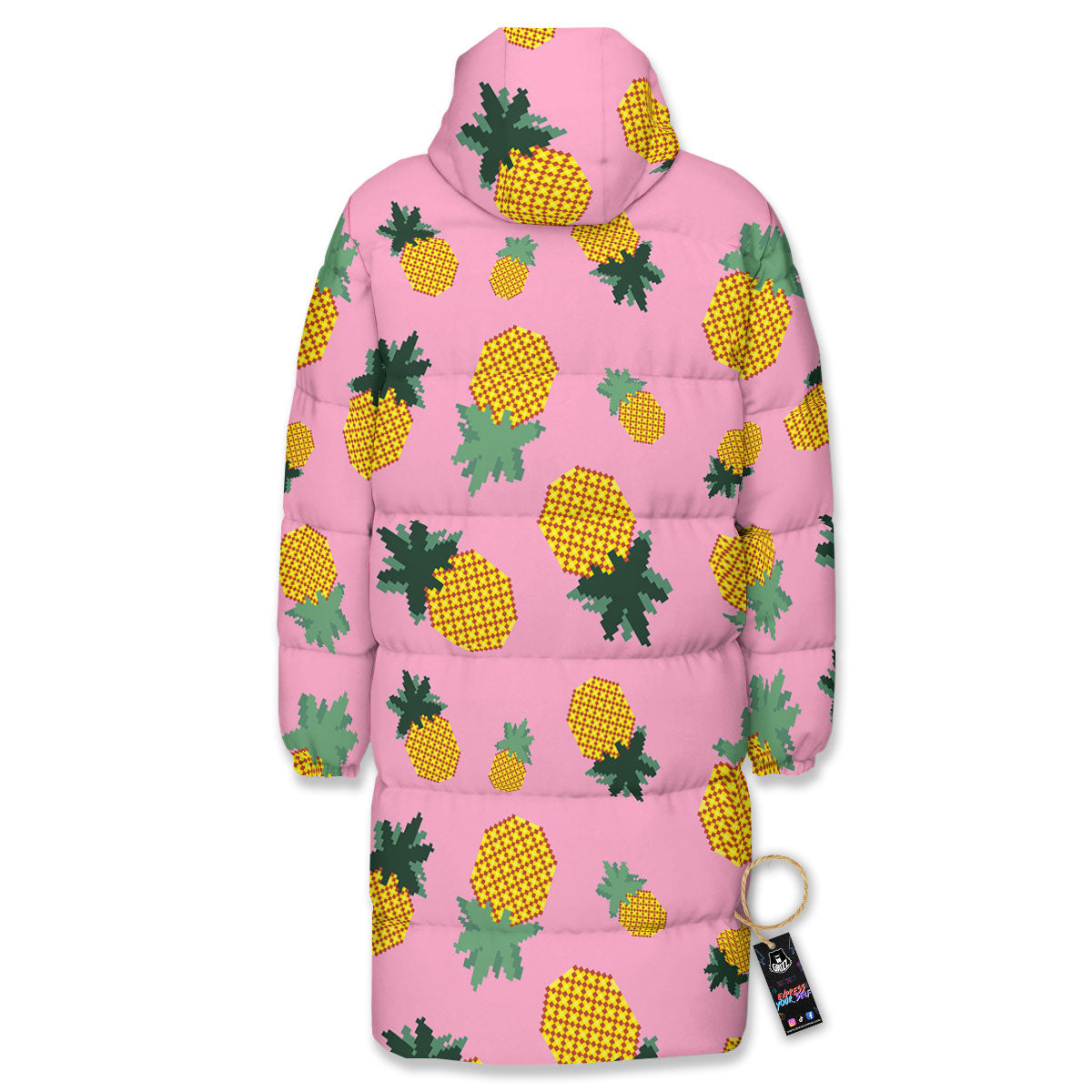 Pineapple Pixel Print Pattern Long Down Jacket-grizzshop