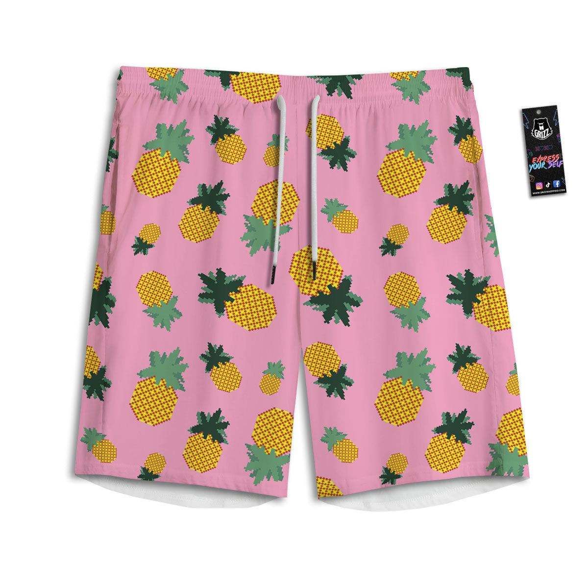 Pineapple Pixel Print Pattern Men's Athletic Shorts-grizzshop
