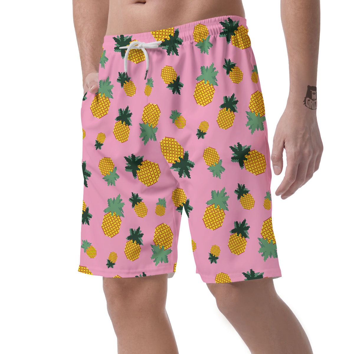 Pineapple Pixel Print Pattern Men's Shorts-grizzshop